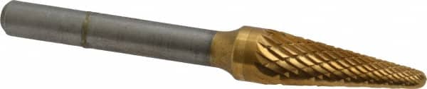 SGS Pro - 3/8" Cut Diam, 1/4" Shank Diam, Taper Head Double Cut Burr - Carbide, Radius End, 1-1/16" LOC, 2-13/16" OAL - Benchmark Tooling