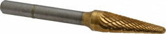 SGS Pro - 3/8" Cut Diam, 1/4" Shank Diam, Taper Head Double Cut Burr - Carbide, Radius End, 1-1/16" LOC, 2-13/16" OAL - Benchmark Tooling