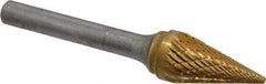 SGS Pro - 1/2" Cut Diam, 1/4" Shank Diam, Cone Head Double Cut Burr - Carbide, Point End, 7/8" LOC, 2-5/8" OAL - Benchmark Tooling