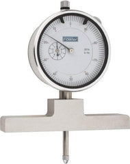 Fowler - 0 to 22 Inch Range, Steel, White Dial Depth Gage - 0.001 Inch Graduation, 0.001 Inch Accuracy, 1 Inch Travel, 4 Inch Base Measuring Length - Benchmark Tooling