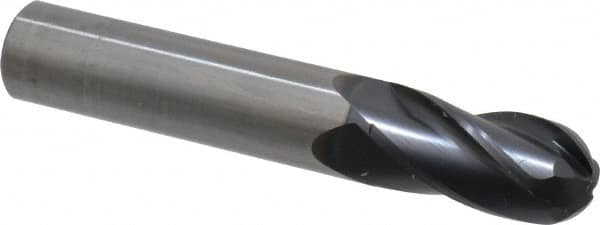 OSG - 1/2" Diam, 1" LOC, 4 Flute Solid Carbide Ball End Mill - TiAlN Finish, Single End, 3" OAL, 1/2" Shank Diam, Spiral Flute - Benchmark Tooling