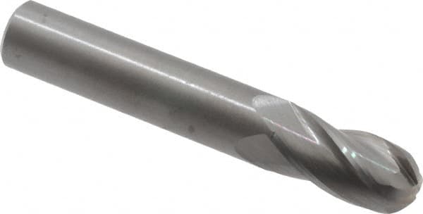 OSG - 9/16" Diam, 1-1/8" LOC, 4 Flute Solid Carbide Ball End Mill - Uncoated, Single End, 3-1/2" OAL, 9/16" Shank Diam, Spiral Flute - Benchmark Tooling