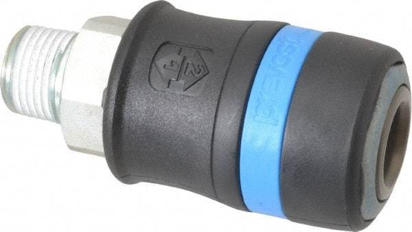 Prevost - 1/2 Male NPT Industrial Pneumatic Hose Safety Coupler - Composite, 1/2" Body Diam - Benchmark Tooling