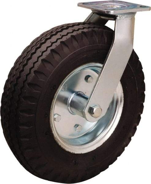 Hamilton - 12" Diam, Rubber Swivel Caster - 500 Lb Capacity, Top Plate Mount, 4" x 4-1/2" Plate, Precision Ball Bearing - Benchmark Tooling