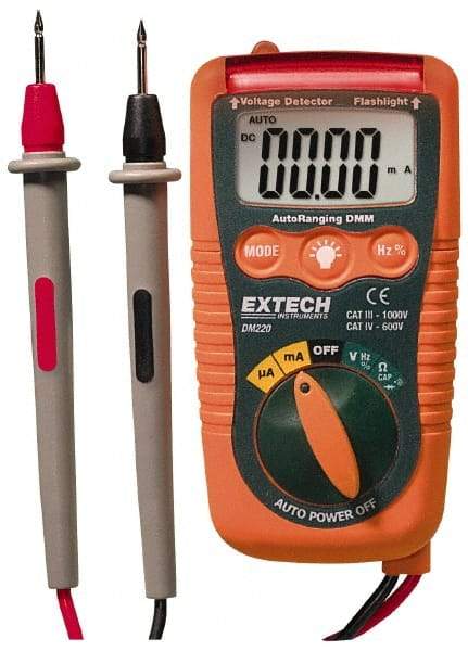 Extech - DM220, CAT IV, 600 VAC/VDC, Digital Auto Ranging Multimeter - 40 mOhm, Measures Voltage, Current, Frequency, Resistance - Benchmark Tooling