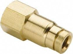 Parker - 1/2" Outside Diam, 1/4 NPTF, Brass Push-to-Connect Tube Female Connector - 250 Max psi, Tube to Female NPT Connection, Buna-N O-Ring - Benchmark Tooling