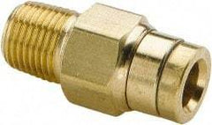 Parker - 1/2" Outside Diam, 1/4 NPTF, Brass Push-to-Connect Tube Male Connector - 250 Max psi, Tube to Male NPT Connection, Buna-N O-Ring - Benchmark Tooling