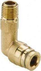 Parker - 1/2" Outside Diam, 1/2 NPTF, Brass Push-to-Connect Tube Male Elbow Long - 250 Max psi, Tube to Male NPT Connection, Buna-N O-Ring - Benchmark Tooling