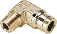 Parker - 1/4" Outside Diam, 1/4 NPTF, Brass Push-to-Connect Tube Male Elbow - 250 Max psi, Tube to Male NPT Connection, Buna-N O-Ring - Benchmark Tooling