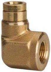 Parker - 3/8" Outside Diam, 3/8 NPTF, Brass Push-to-Connect Tube Female Elbow - 250 Max psi, Tube to Female NPT Connection, Buna-N O-Ring - Benchmark Tooling