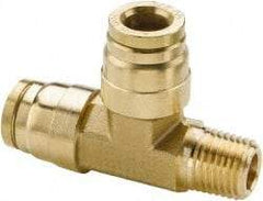 Parker - 5/32" Outside Diam, 1/4 NPT, Brass Push-to-Connect Tube Male Run Tee - 250 Max psi, Tube to Male NPT Connection, Buna-N O-Ring - Benchmark Tooling