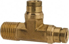 Parker - 1/4" Tube OD, 1/4 NPTF Brass Push-to-Connect Tube Male Run Tee - 250 Max psi, Tube to Male NPT Connection, Buna-N O-Ring, -40 to 200°F Working Temp - Benchmark Tooling