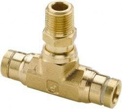 Parker - 1/2" Outside Diam, 1/4 NPT, Brass Push-to-Connect Tube Male Swivel Branch Tee - 250 Max psi, Tube to Male NPT Connection, Buna-N O-Ring - Benchmark Tooling