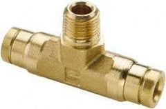 Parker - 3/16" Outside Diam, 1/8 NPT, Brass Push-to-Connect Tube Male Branch Tee - 250 Max psi, Tube to Male NPT Connection, Buna-N O-Ring - Benchmark Tooling
