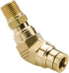Parker - 1/2" Tube OD, 3/8 NPT Brass Push-to-Connect Tube Male Swivel 45° Elbow - 250 Max psi, Tube to Male NPT Connection, Buna-N O-Ring, -40 to 200°F Working Temp - Benchmark Tooling