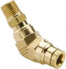 Parker - 1/2" Tube OD, 3/8 NPT Brass Push-to-Connect Tube Male Swivel 45° Elbow - 250 Max psi, Tube to Male NPT Connection, Buna-N O-Ring, -40 to 200°F Working Temp - Benchmark Tooling