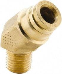 Parker - 1/4" Tube OD, 1/8 NPT Brass Push-to-Connect Tube Male 45° Elbow - 250 Max psi, Tube to Male NPT Connection, Buna-N O-Ring, -40 to 200°F Working Temp - Benchmark Tooling