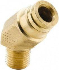 Parker - 1/4" Tube OD, 1/8 NPT Brass Push-to-Connect Tube Male 45° Elbow - 250 Max psi, Tube to Male NPT Connection, Buna-N O-Ring, -40 to 200°F Working Temp - Benchmark Tooling