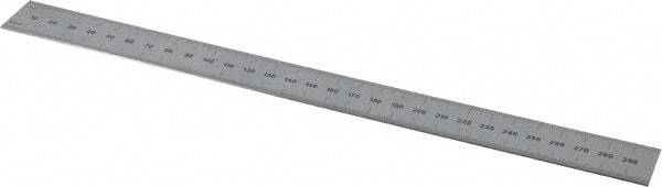 PEC Tools - 300mm Long, 0.5, 1mm Graduation, Rigid Steel Rule - Metric Graduation Style, 1" Wide, Silver, Satin Chrome Finish - Benchmark Tooling