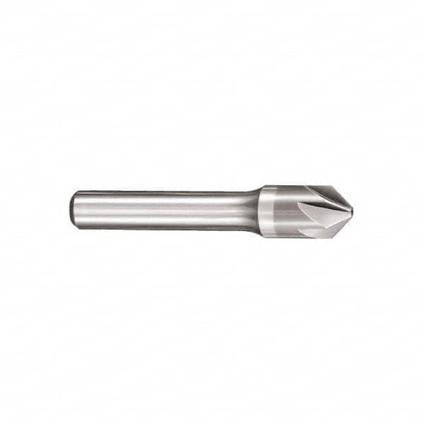 SGS - 1/8" Head Diam, 1/8" Shank Diam, 6 Flute 82° Solid Carbide Countersink - Bright Finish, 1-1/2" OAL, Single End, Straight Shank, Right Hand Cut - Benchmark Tooling