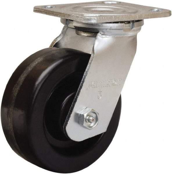 Hamilton - 5" Diam x 2" Wide x 6-1/2" OAH Top Plate Mount Swivel Caster - Phenolic, 900 Lb Capacity, Straight Roller Bearing, 4 x 4-1/2" Plate - Benchmark Tooling