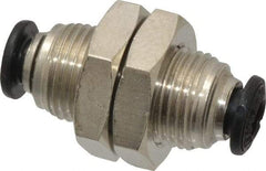Alpha Technologies - 4mm Outside Diam, Nickel Plated Brass Push-to-Connect Tube Bulkhead Union - 250 Max psi, Tube to Tube Connection, Buna O-Ring - Benchmark Tooling