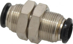 Alpha Technologies - 8mm Outside Diam, Nickel Plated Brass Push-to-Connect Tube Bulkhead Union - 250 Max psi, Tube to Tube Connection, Buna O-Ring - Benchmark Tooling