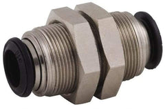 Alpha Technologies - 5mm Outside Diam, Nickel Plated Brass Push-to-Connect Tube Bulkhead Union - 250 Max psi, Tube to Tube Connection, Buna O-Ring - Benchmark Tooling