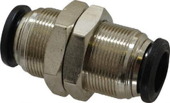 Alpha Technologies - 12mm Outside Diam, Nickel Plated Brass Push-to-Connect Tube Bulkhead Union - 250 Max psi, Tube to Tube Connection, Buna O-Ring - Benchmark Tooling