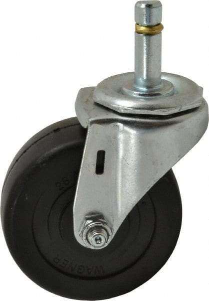 E.R. Wagner - 3" Diam x 1-1/4" Wide x 3-5/8" OAH Stem Mount Swivel Caster - Soft Rubber, 125 Lb Capacity, Delrin Bearing, 7/16 x 1-3/8" Friction Stem - Benchmark Tooling