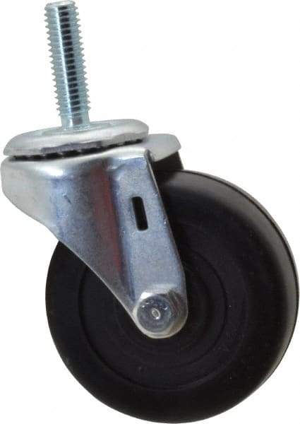 E.R. Wagner - 3" Diam x 1-1/4" Wide x 3-5/8" OAH Stem Mount Swivel Caster - Soft Rubber, 125 Lb Capacity, Delrin Bearing, 7/16-14 x 1-1/2" Threaded Stem - Benchmark Tooling