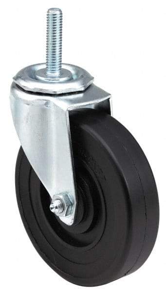 E.R. Wagner - 3" Diam x 1-1/4" Wide x 3-5/8" OAH Stem Mount Swivel Caster - Soft Rubber, 125 Lb Capacity, Delrin Bearing, 3/8-16 x 1" Threaded Stem - Benchmark Tooling