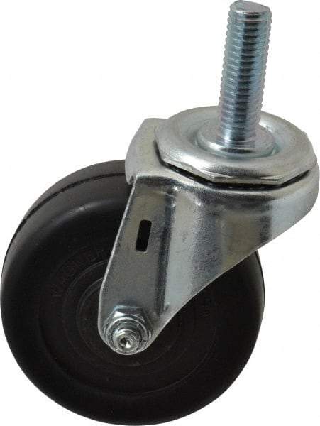 E.R. Wagner - 3" Diam x 1-1/4" Wide x 3-5/8" OAH Stem Mount Swivel Caster - Soft Rubber, 125 Lb Capacity, Delrin Bearing, 1/2-13 x 1-1/2" Threaded Stem - Benchmark Tooling