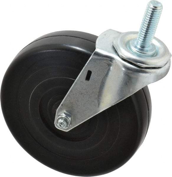 E.R. Wagner - 5" Diam x 1-1/4" Wide x 5-1/2" OAH Stem Mount Swivel Caster - Soft Rubber, 190 Lb Capacity, Delrin Bearing, 1/2-13 x 1-1/2" Threaded Stem - Benchmark Tooling