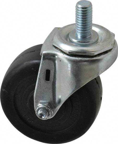 E.R. Wagner - 3" Diam x 1-1/4" Wide x 3-5/8" OAH Stem Mount Swivel Caster - Soft Rubber, 125 Lb Capacity, Delrin Bearing, 1/2-13 x 1" Threaded Stem - Benchmark Tooling