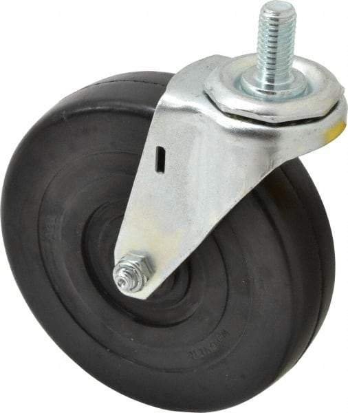 E.R. Wagner - 5" Diam x 1-1/4" Wide x 5-1/2" OAH Stem Mount Swivel Caster - Soft Rubber, 190 Lb Capacity, Delrin Bearing, 1/2-13 x 1" Threaded Stem - Benchmark Tooling
