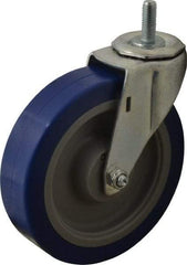 E.R. Wagner - 5" Diam x 1-1/4" Wide x 5-1/2" OAH Stem Mount Swivel Caster - Polyurethane, 280 Lb Capacity, Delrin Bearing, 3/8-16 x 1" Threaded Stem - Benchmark Tooling