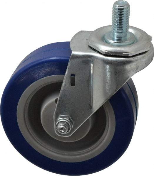E.R. Wagner - 4" Diam x 1-1/4" Wide x 4-1/2" OAH Stem Mount Swivel Caster - Polyurethane, 275 Lb Capacity, Delrin Bearing, 1/2-13 x 1" Threaded Stem - Benchmark Tooling