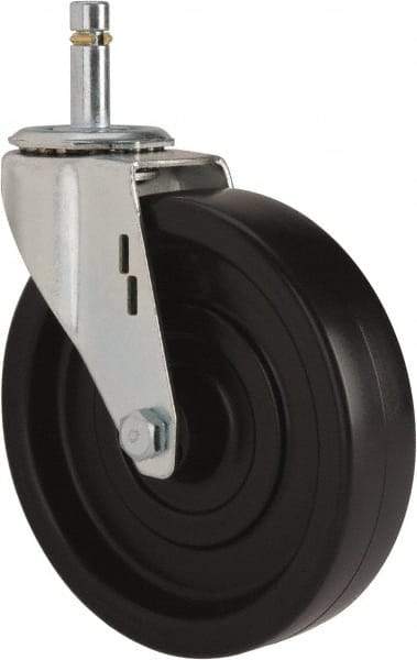 E.R. Wagner - 5" Diam x 1-1/4" Wide x 5-1/2" OAH Stem Mount Swivel Caster - Polyolefin, 280 Lb Capacity, Plain Bearing, 7/16 x 1-3/8" Friction Stem - Benchmark Tooling