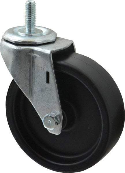 E.R. Wagner - 4" Diam x 1-1/4" Wide x 4-1/2" OAH Stem Mount Swivel Caster - Polyolefin, 255 Lb Capacity, Plain Bearing, 3/8-16 x 1" Threaded Stem - Benchmark Tooling