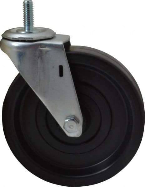 E.R. Wagner - 5" Diam x 1-1/4" Wide x 5-1/2" OAH Stem Mount Swivel Caster - Polyolefin, 280 Lb Capacity, Plain Bearing, 3/8-16 x 1" Threaded Stem - Benchmark Tooling