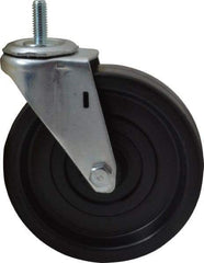 E.R. Wagner - 5" Diam x 1-1/4" Wide x 5-1/2" OAH Stem Mount Swivel Caster - Polyolefin, 280 Lb Capacity, Plain Bearing, 3/8-16 x 1" Threaded Stem - Benchmark Tooling