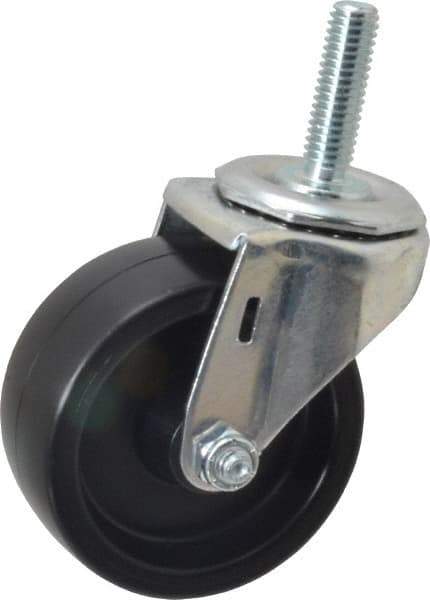 E.R. Wagner - 3" Diam x 1-1/4" Wide x 3-5/8" OAH Stem Mount Swivel Caster - Polyolefin, 210 Lb Capacity, Plain Bearing, 7/16-14 x 1-1/2" Threaded Stem - Benchmark Tooling