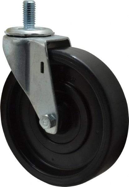 E.R. Wagner - 5" Diam x 1-1/4" Wide x 5-1/2" OAH Stem Mount Swivel Caster - Polyolefin, 280 Lb Capacity, Plain Bearing, 1/2-13 x 1" Threaded Stem - Benchmark Tooling
