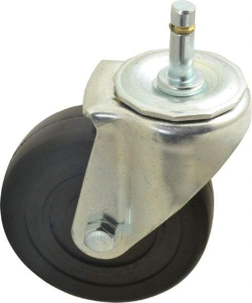 E.R. Wagner - 4" Diam x 1-1/4" Wide x 5" OAH Stem Mount Swivel Caster - Soft Rubber, 165 Lb Capacity, Delrin Bearing, 7/16 x 1-3/8" Friction Stem - Benchmark Tooling