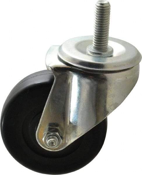 E.R. Wagner - 3-1/2" Diam x 1-1/4" Wide x 4-1/2" OAH Stem Mount Swivel Caster - Soft Rubber, 155 Lb Capacity, Delrin Bearing, 1/2-13 x 1-1/2" Threaded Stem - Benchmark Tooling