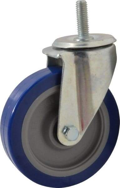 E.R. Wagner - 5" Diam x 1-1/4" Wide x 6-1/8" OAH Stem Mount Swivel Caster - Polyurethane, 300 Lb Capacity, Delrin Bearing, 1/2-13 x 1-1/2" Threaded Stem - Benchmark Tooling