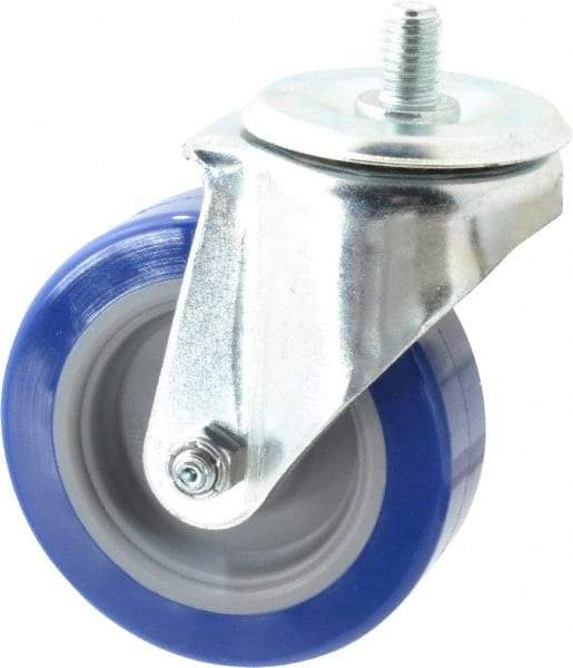 E.R. Wagner - 4" Diam x 1-1/4" Wide x 5" OAH Stem Mount Swivel Caster - Polyurethane, 275 Lb Capacity, Delrin Bearing, 1/2-13 x 3/4" Threaded Stem - Benchmark Tooling