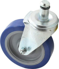 E.R. Wagner - 5" Diam x 1-1/4" Wide x 6-1/8" OAH Stem Mount Swivel Caster - Polyurethane, 300 Lb Capacity, Delrin Bearing, 13/16 x 1-3/4" Friction Stem - Benchmark Tooling
