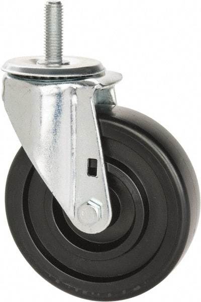 E.R. Wagner - 5" Diam x 1-3/8" Wide x 6-1/8" OAH Stem Mount Swivel Caster - Polyolefin, 300 Lb Capacity, Delrin Bearing, 1/2-13 x 1-1/2" Threaded Stem - Benchmark Tooling